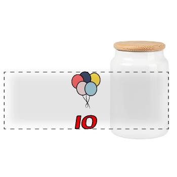 10. 10 YEARS. 10th ANNIVERSARY. 10 YEAR ANNIVERSARY. - Panoramic Cookie Jar with Wooden Lid - white - Front