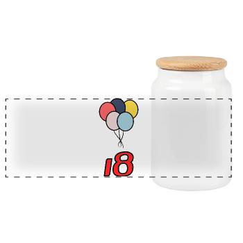 18. 18 YEARS OLD. 18th ANNIVERSARY. 18 BIRTHDAY. - Panoramic Cookie Jar with Wooden Lid - white - Front