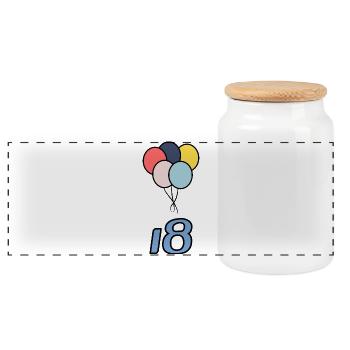18. 18 YEARS OLD. 18th ANNIVERSARY. 18 BIRTHDAY. - Panoramic Cookie Jar with Wooden Lid - white - Front