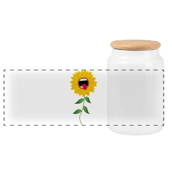 Howling Sunflower Flower - Panoramic Cookie Jar with Wooden Lid - white - Front