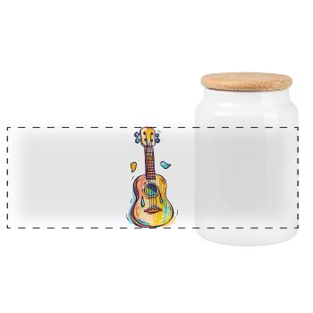 Ukulele Comic Look - Panorama Keksdose mit Holzdeckel - Weiß - Vorne