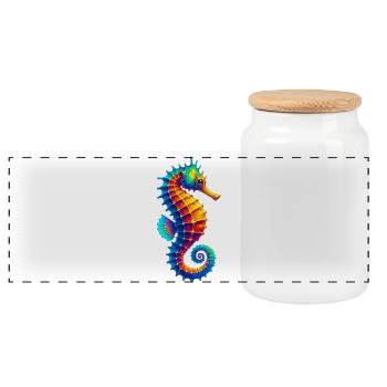 Seahorse - Panoramic Cookie Jar with Wooden Lid - white - Front