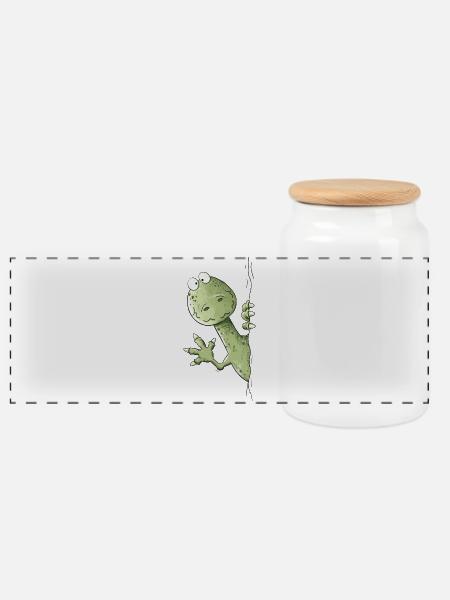 Drolliger Dino I Raptor Dinosaurier - Panorama Keksdose mit Holzdeckel - Weiß