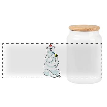 Polar Bear Birthday Toad - Panoramic Cookie Jar with Wooden Lid - white - Front