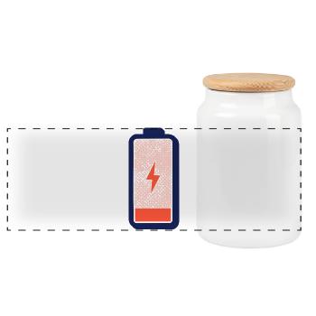 Battery Empty – Charge Me! - Panoramic Cookie Jar with Wooden Lid - white - Front