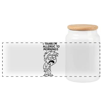 I think I'm allergic to mornings # - Panoramic Cookie Jar with Wooden Lid - white - Front