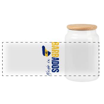 Made in Barbados, vertical design - Panoramic Cookie Jar with Wooden Lid - white - Front