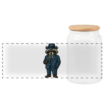 Eleganter Mafiaboss Waschbär im Anzug mit Hut - Panoramic Cookie Jar with Wooden Lid - white - Front