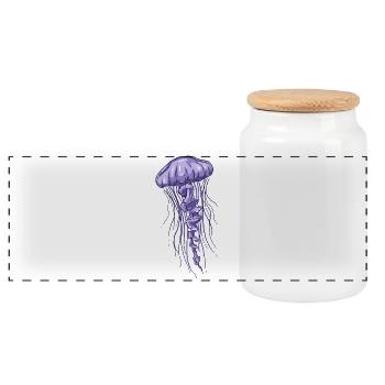 Purple Jellyfish Illustration - Panoramic Cookie Jar with Wooden Lid - white - Front