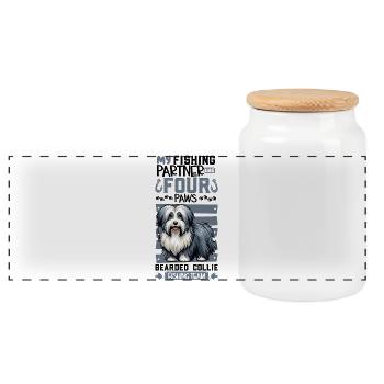 Angeln und Bearded Collie - Panorama Keksdose mit Holzdeckel - Weiß - Vorne