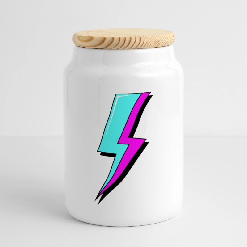 Psychedelic Neon Lightning Panoramic Cookie Jar with Wooden Lid