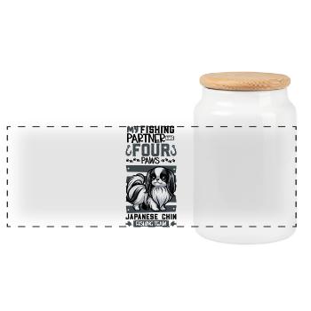 Pêche et Japan Chin - Boîte à biscuits avec couvercle en bois - blanc - Devant