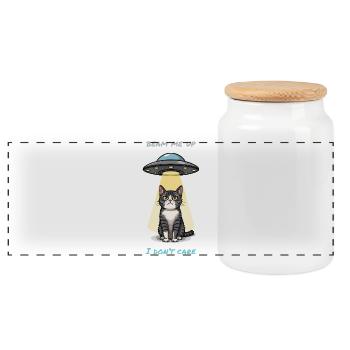 Chat irrité et faisceau OVNI – Mème « Beam Me Up » - Boîte à biscuits avec couvercle en bois - blanc - Devant