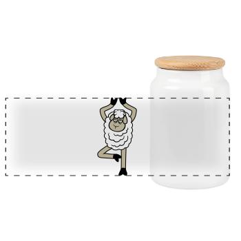 mouton fatigué épuisé triste yoga arbre pose bande dessinée - Boîte à biscuits avec couvercle en bois - blanc - Devant