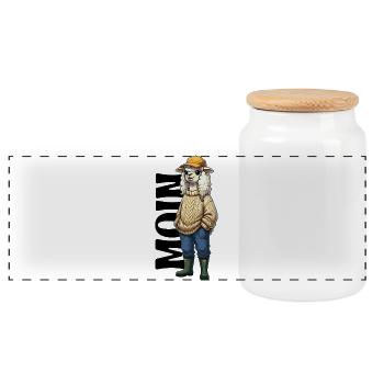 Moin Alpaca North Sea Coast Design - Panoramic Cookie Jar with Wooden Lid - white - Front