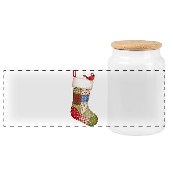 Cartoon Christmas sock with red bird - Panoramic Cookie Jar with Wooden Lid - white - Front