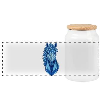 Geometrisches Blaues Pferd - Panorama Keksdose mit Holzdeckel - Weiß - Vorne