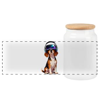 Cute Beagle Dog Cartoon Gamer Gamer VR - Panoramic Cookie Jar with Wooden Lid - white - Front