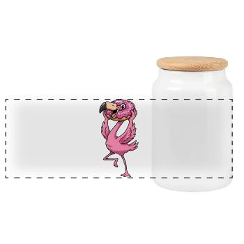 Süßer Flamingo Donut Nachtisch Candy Cartoon - Panorama Keksdose mit Holzdeckel - Weiß - Vorne