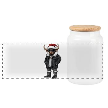 Taurus Christmas Winter - Panoramic Cookie Jar with Wooden Lid - white - Front