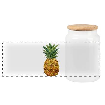 Motif brodé de fruits tropicaux à l’ananas (imprimé) - Boîte à biscuits avec couvercle en bois - blanc - Devant
