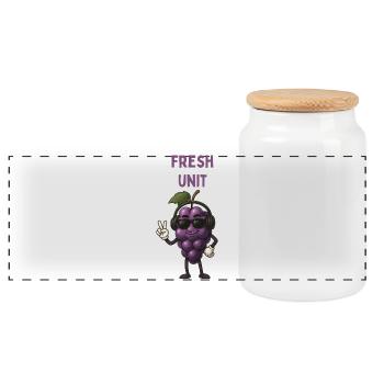 FRESH UNIT Grape with Headphones - Panoramic Cookie Jar with Wooden Lid - white - Front