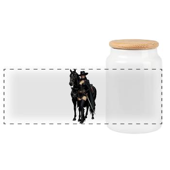 Femme Zorro avec cheval noir 2 - Boîte à biscuits avec couvercle en bois - blanc - Devant