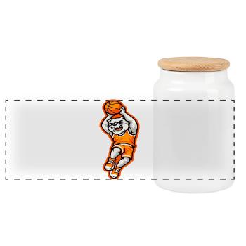 Bulldog Basketball Dunk Mascot Power - Panoramic Cookie Jar with Wooden Lid - white - Front