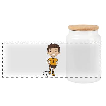 Kicker boy en maillot orange - Boîte à biscuits avec couvercle en bois - blanc - Devant