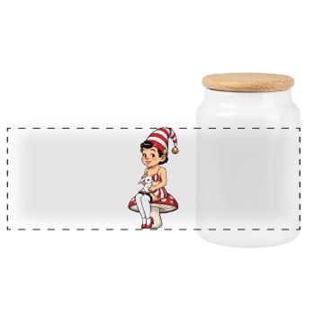 Leprechaun girl with rabbit - Panoramic Cookie Jar with Wooden Lid - white - Front