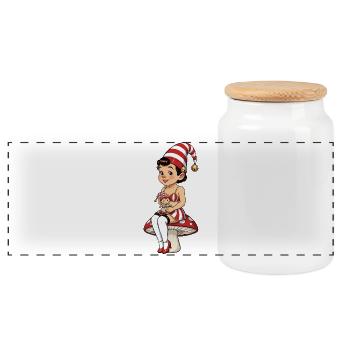 Leprechaun girl with baby doll - Panoramic Cookie Jar with Wooden Lid - white - Front