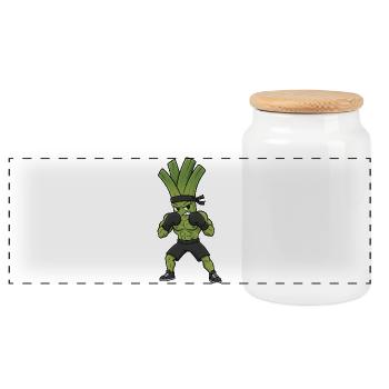 Leek Boxer Martial Arts Spring Onion Boxing Art - Panoramic Cookie Jar with Wooden Lid - white - Front