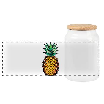 Klassische Tattoo-Ananas - Panorama Keksdose mit Holzdeckel - Weiß - Vorne
