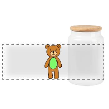 Kuschelbär Grünbauch Cartoon - Panorama Keksdose mit Holzdeckel - Weiß - Vorne