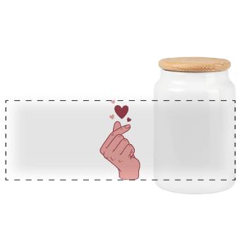 Kpop Cœur de doigt Coréen Pop Amour mignon Coréen - Boîte à biscuits avec couvercle en bois - blanc - Devant