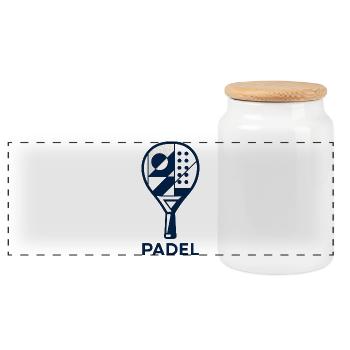 Padel - Racket Sport - Panoramic Cookie Jar with Wooden Lid - white - Front