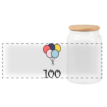 100. 100 YEARS. 100th ANNIVERSARY. BIRTHDAY 100 - Panoramic Cookie Jar with Wooden Lid - white - Front