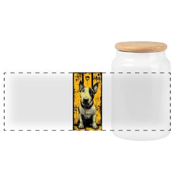 Bull Terrier Skull Grunge - Panoramic Cookie Jar with Wooden Lid - white - Front