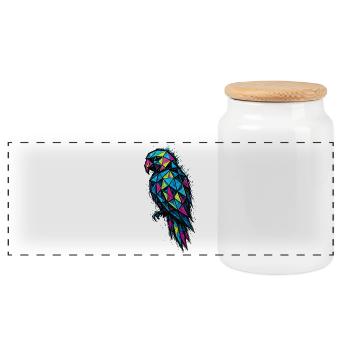 Low Poly Parrot: Colorful Geometry - Panoramic Cookie Jar with Wooden Lid - white - Front