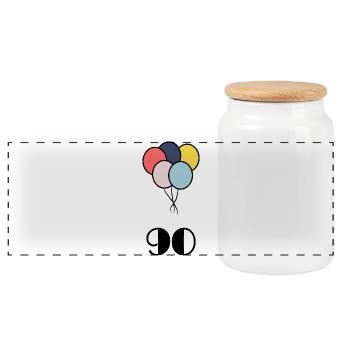 90. 90 YEARS. 90th ANNIVERSARY. 90 YEARS ANNIVERSARY. - Panoramic Cookie Jar with Wooden Lid - white - Front