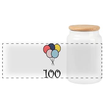 100. 100 YEARS. 100th ANNIVERSARY. BIRTHDAY 100 - Panoramic Cookie Jar with Wooden Lid - white - Front