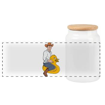 Cowboy-Reiter auf Quietscheente - Panorama Keksdose mit Holzdeckel - Weiß - Vorne