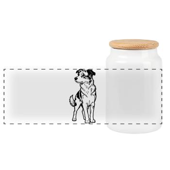 Australian Shepherd - Panoramic Cookie Jar with Wooden Lid - white - Front