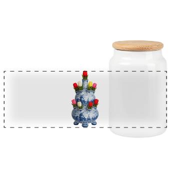 Delfter Tulpenvasen-Motiv - Panorama Keksdose mit Holzdeckel - Weiß - Vorne