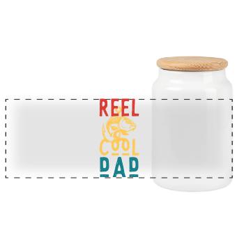 Reel Cool Dad Fishing – Funny Dad Gift - Panoramic Cookie Jar with Wooden Lid - white - Front