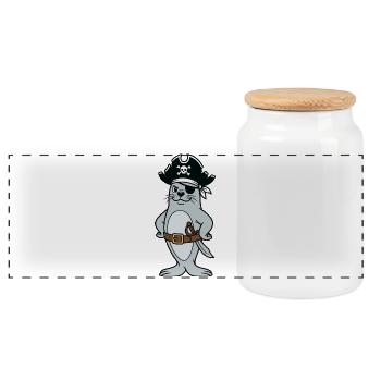 Seal pirate - Panoramic Cookie Jar with Wooden Lid - white - Front