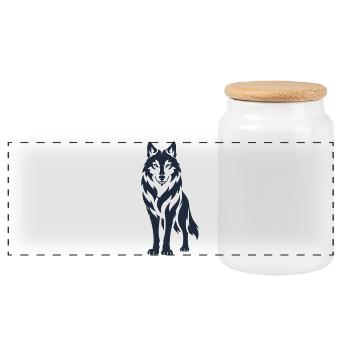 Wolfsnacht Silhouette - Panorama Keksdose mit Holzdeckel - Weiß - Vorne