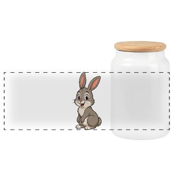 Fröhlicher Cartoonhase - Panorama Keksdose mit Holzdeckel - Weiß - Vorne