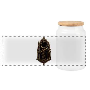 Gothic Telescope Cathedral Astronomy Art - Panoramic Cookie Jar with Wooden Lid - white - Front