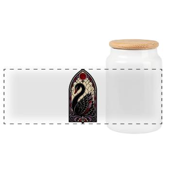 Gothic Stained Glass Black Swan - Panoramic Cookie Jar with Wooden Lid - white - Front